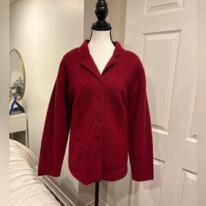 Huntington Ridge 100% Pure Wool Button-Up Cardigan Jacket | Red | XL